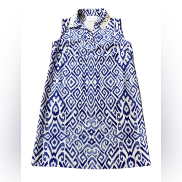 NWT Pappagallo Blue/Ivory Sleeveless A Line Mini Dress Small - Picture 5 of 7